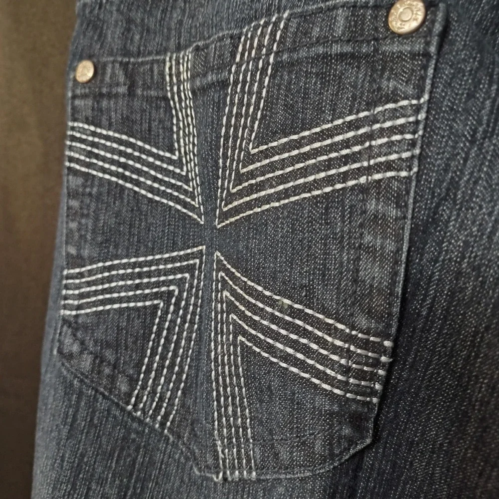 20 W jeans U 51 embroidered bling stretch dark blue straight crinkled